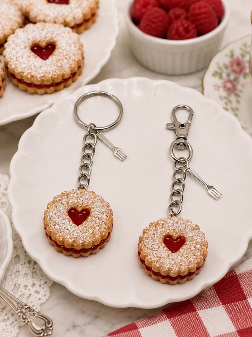 Linzer Cookie Keychain or Bag Clip | Handmade Holiday Dessert Charm Accessory